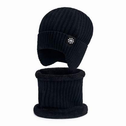 Bonnet d'hiver en tricot pour homme avec tour de cou intégré et protège-oreilles, tissu épais doublé, taille supérieure, bonnet pour temps froid