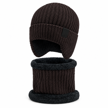 Bonnet d'hiver en tricot pour homme avec tour de cou intégré et protège-oreilles, tissu épais doublé, taille supérieure, bonnet pour temps froid