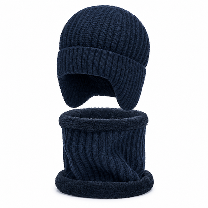 Bonnet d'hiver en tricot pour homme avec tour de cou intégré et protège-oreilles, tissu épais doublé, taille supérieure, bonnet pour temps froid