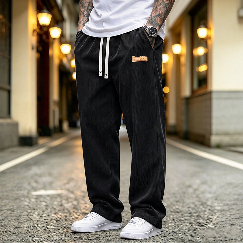 Pantalon décontracté en velours côtelé léger pour homme, coupe ample et jambe droite