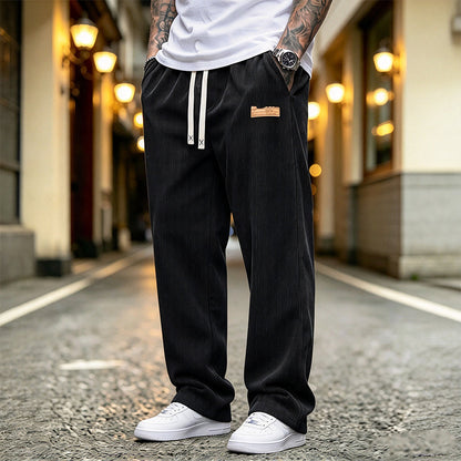 Pantalon décontracté en velours côtelé léger pour homme, coupe ample et jambe droite