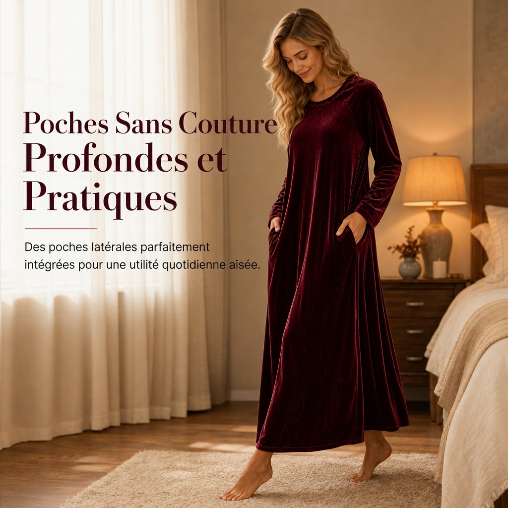 Robe décontractée en velours à col rond pour femme, avec poches