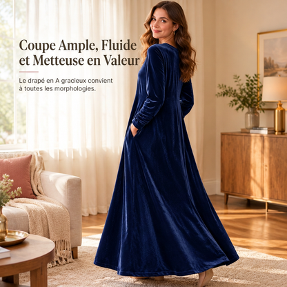 Robe décontractée en velours à col rond pour femme, avec poches