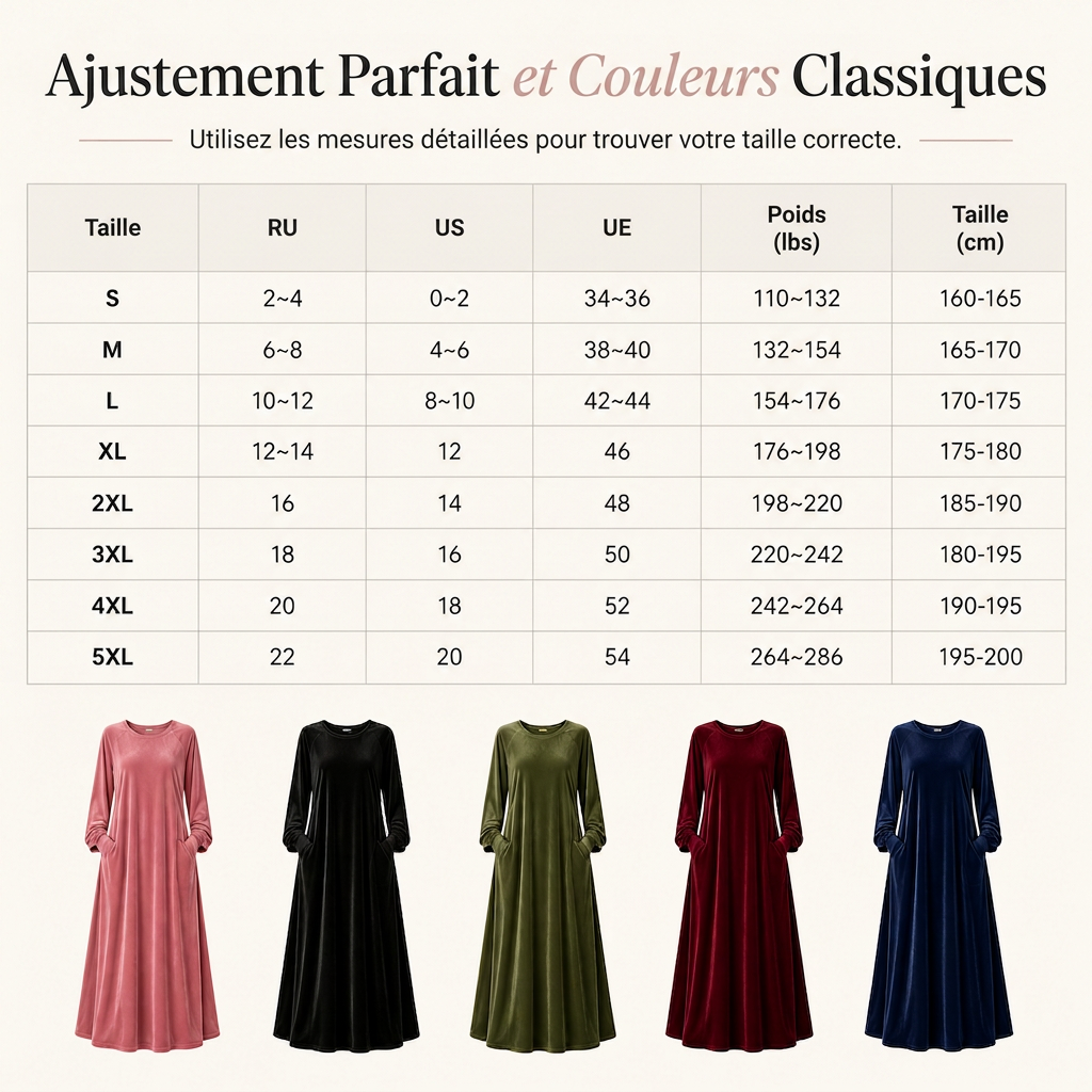 Robe décontractée en velours à col rond pour femme, avec poches