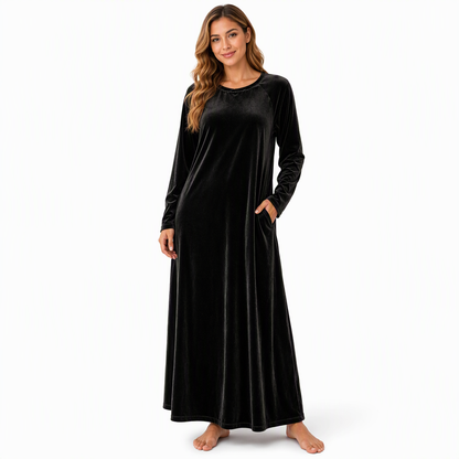 Robe décontractée en velours à col rond pour femme, avec poches