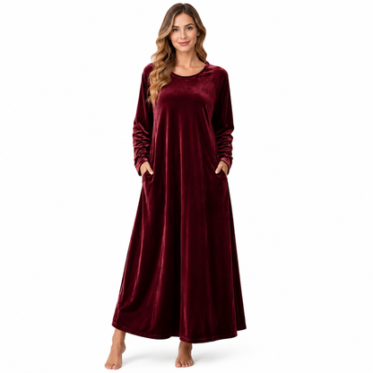 Robe décontractée en velours à col rond pour femme, avec poches