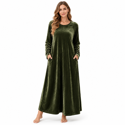 Robe décontractée en velours à col rond pour femme, avec poches