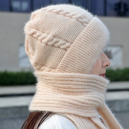 Bonnet et écharpe tricotés d'un seul tenant