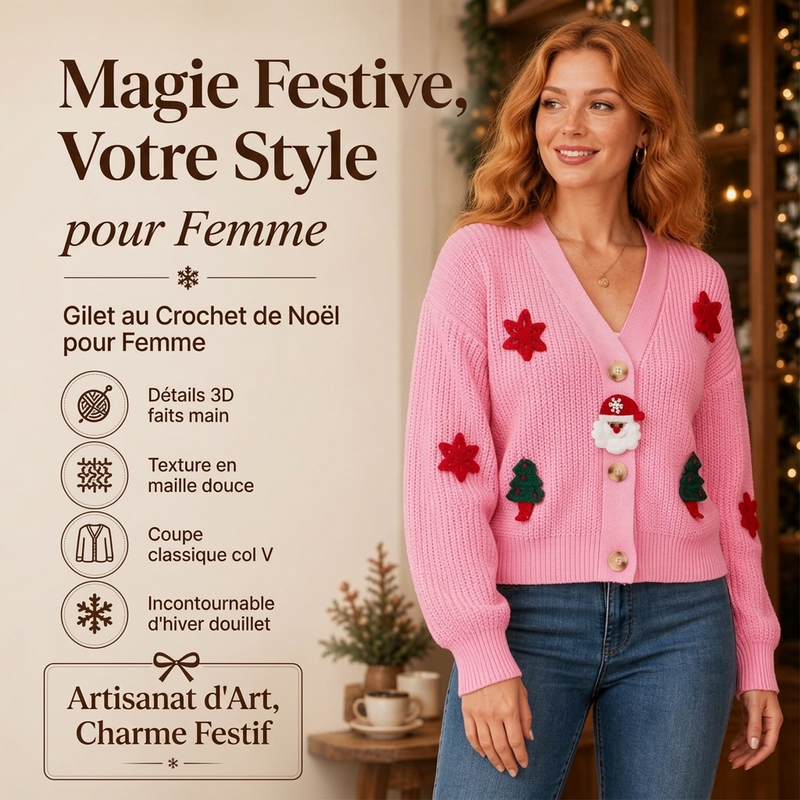 Cardigan de Noël festif pour femme à col en V