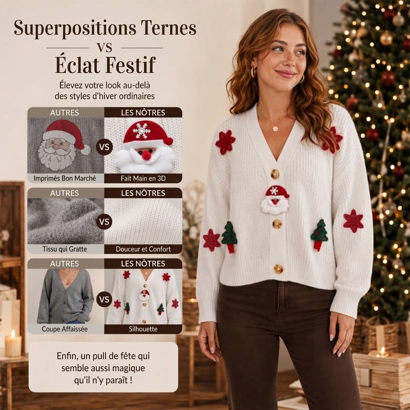 Cardigan de Noël festif pour femme à col en V
