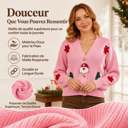 Cardigan de Noël festif pour femme à col en V