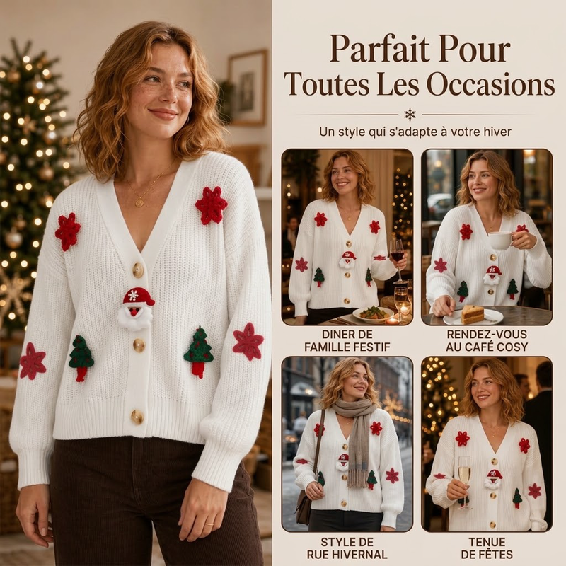 Cardigan de Noël festif pour femme à col en V