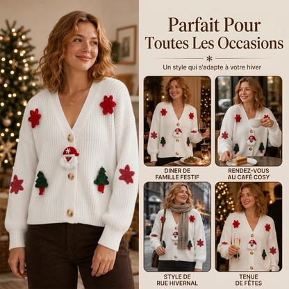 Cardigan de Noël festif pour femme à col en V