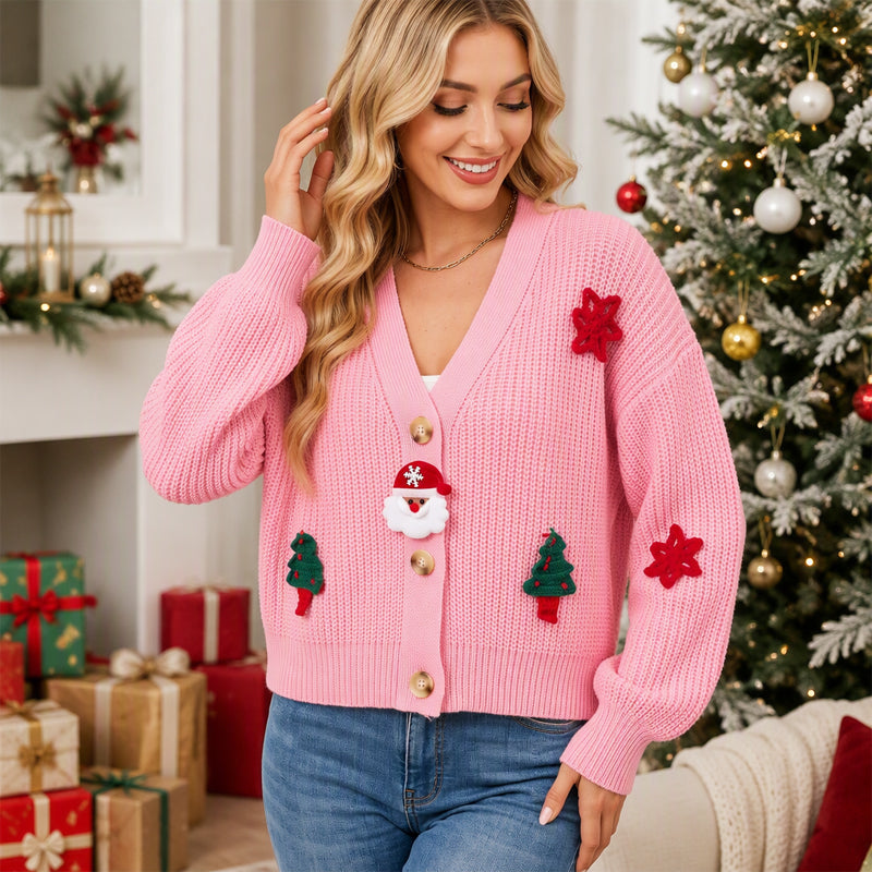 Cardigan de Noël festif pour femme à col en V