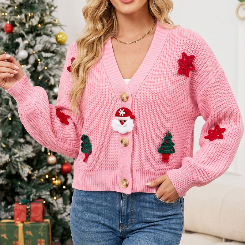 Cardigan de Noël festif pour femme à col en V